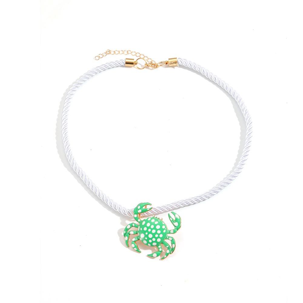 

Weave Rope Beach Choker Polka Dot Bohemian Collarbone Chain Enamel Crab Pendant Necklace Girls зелений