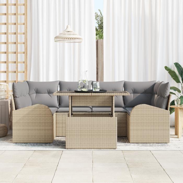 VidaXL Canapé jardin 7 pièces avec coussins beige en polyrotin 3348576