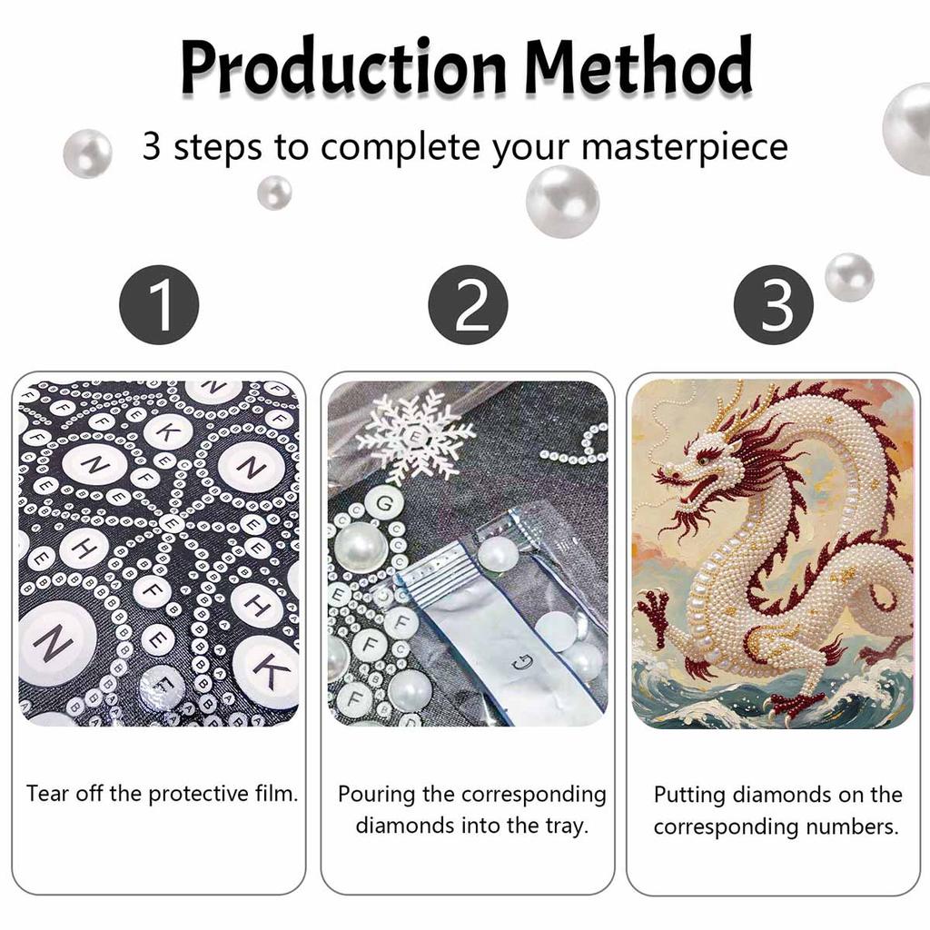 DIY Pearl Gem Chinese Dragon Shining Bead Craft Art Home Wall Ornament Simple Unframed Room Decoration Art Design Elegant Gift For Living Room Decor