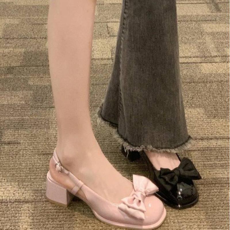 Women's Closed Sandals Bow With Medium Heels Ladies Mary Jane Shoes 2025 Luxury Shoe Sales Korea Cheap Liquidation Vip Footwear