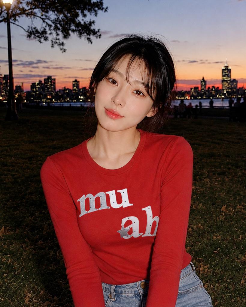 MUAHMUAH Dot Star Patch Long Sleeve T-Shirt [Red]