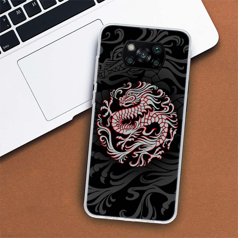 Japanese Dark Dragon Tattoo Phone Case For Xiaomi Poco X3 GT X4 NFC M4 Pro M3 M2 F3 F2 F1 Mi Note 10 A3 A2 Lite A1 CC9E Fundas