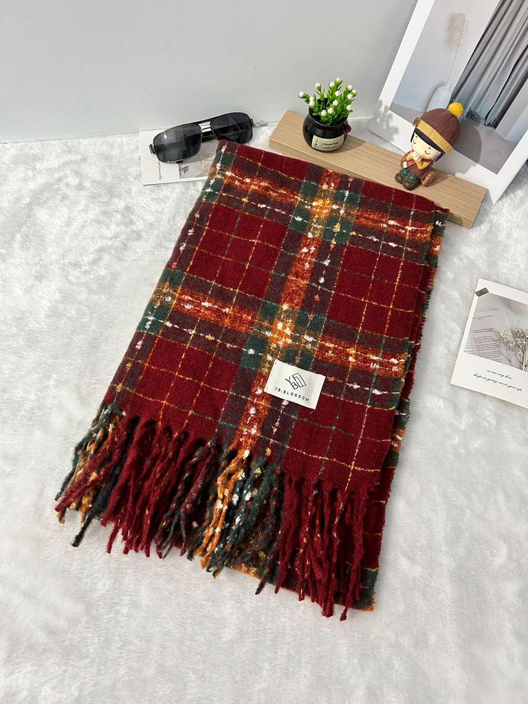 Roter Karomuster Weihnachts-Schal - Koreanischer Stil, Hochwertiges Imitat-Kaschmir