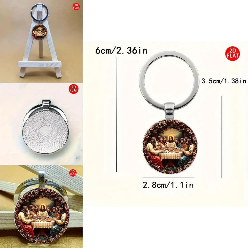 Jesus Last Supper Glass Pendant Keychain With Modern Minimalist Design For Religious Gift