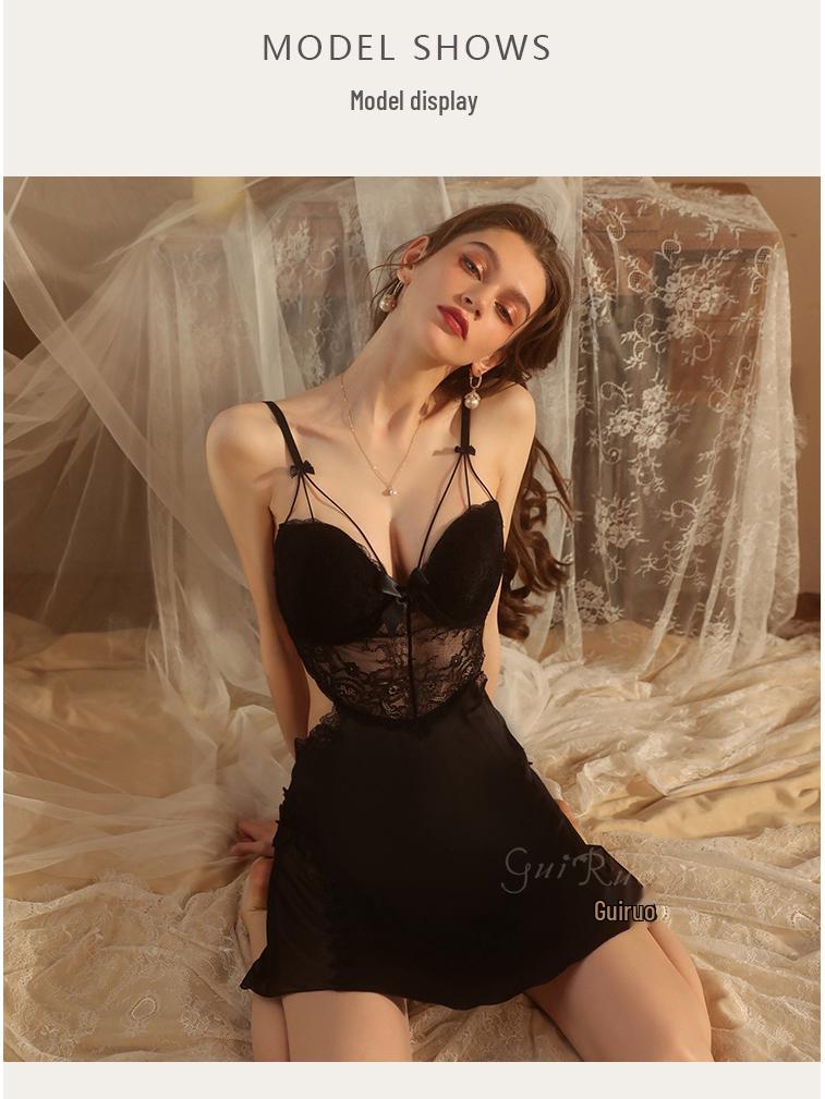 Ohromující krajkový průsvitný kosticový push-up plus size komplet tílkových šatů 2044 - Dámské prádlo