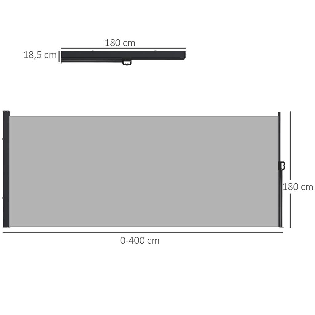 Retractable Side Awning, Outdoor Privacy Screen for Garden, Hot Tub, Balcony, Terrace, Pool, 400 x 180cm, Light Grey