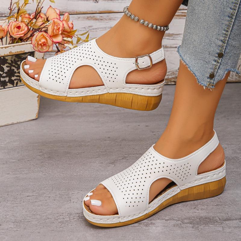 Summer Wedge Sandals Women's 2025 New Cut-Out, Breathable, Plus Size Open Toe Roman Sandals