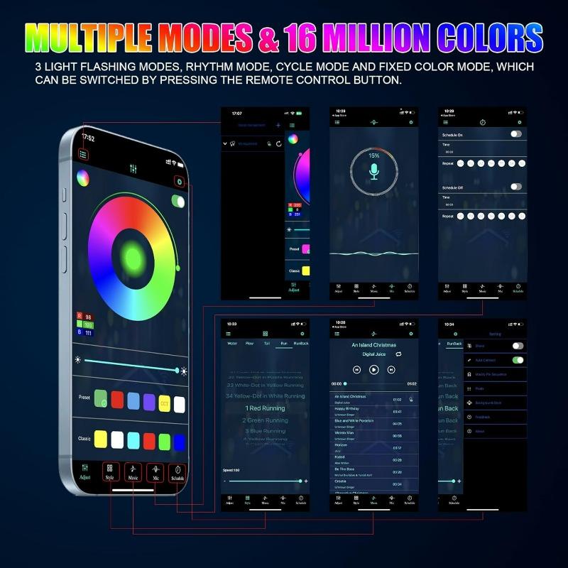 Smart LED Car Lights Interior with USB Port  LED Strip Fiber Optic Ambient Lighting Car, Wireless App Control Sync to Music