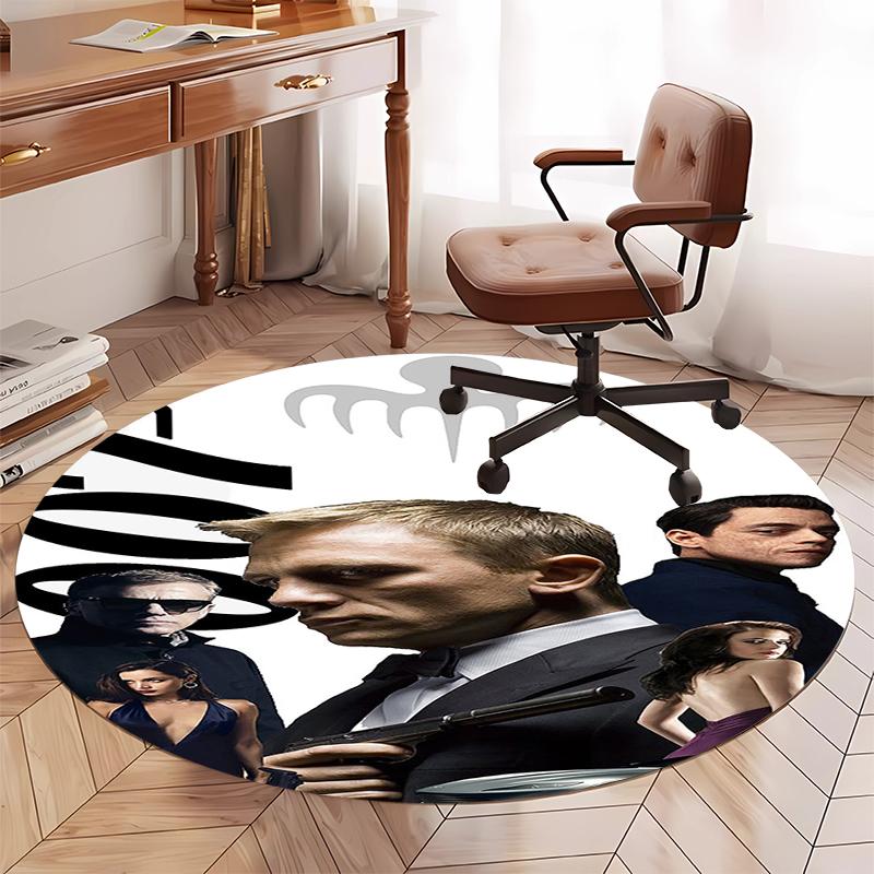 007 James Bond Printed Round Rug Carpet Chair Rug Area Rug Entryway Doormats,for Office Chair Living Room Bedroom Kitchen Room.