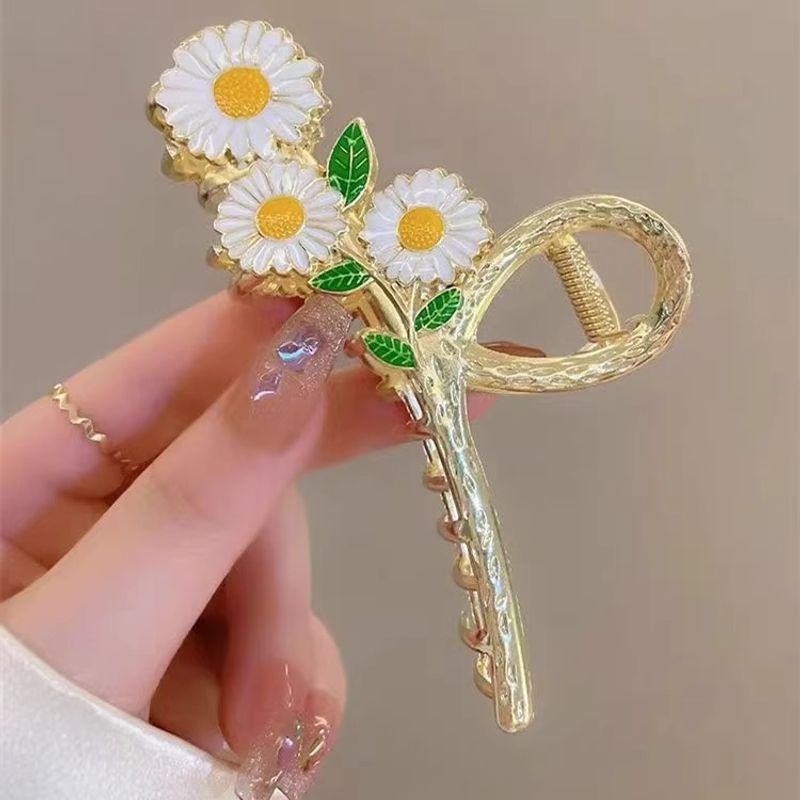 1pc New Drip Oil Gripper Alloy Daisy Charm Back of Head Disc Hair Shark Clip Hair Accessories Elegant Large Hairpin Female