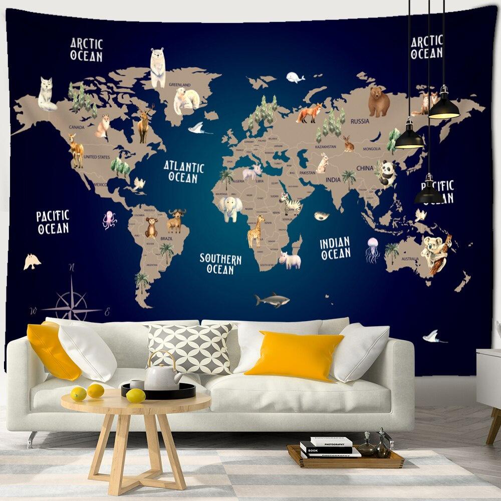 26-1 Tapestry Wall Hanging Retro Cartoon Map Psychedelic Boho Kids Room Background Room Decoration