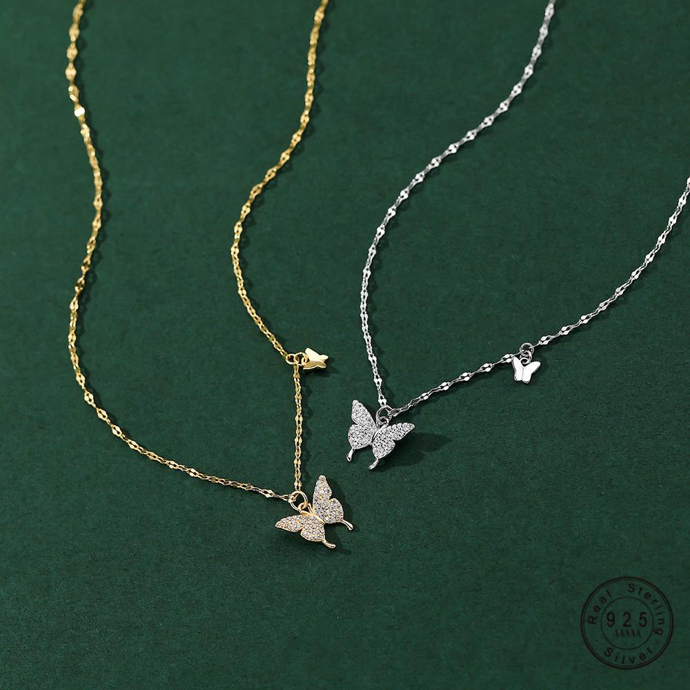 925 Sterling Silver Sparkling Zircon Butterfly Pendant Necklace Clavicle Chain for Women Light Iuxury Fashion Jewelry Gift