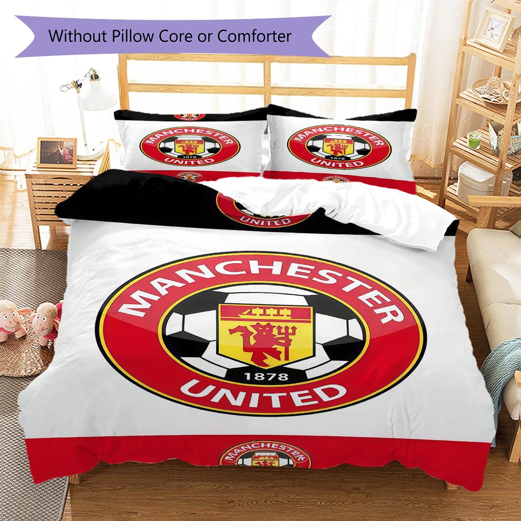 Set cu cuvertură și fețe de pernă Man Utd Decor Acasă Cadou de Ziua de Naștere (1 * husă de pilotă + 2 * fețe de pernă, fără miez)