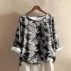 Women's Casual Three-quarter Sleeve Round Neck Gradient Color Printed Cotton And Linen Top
