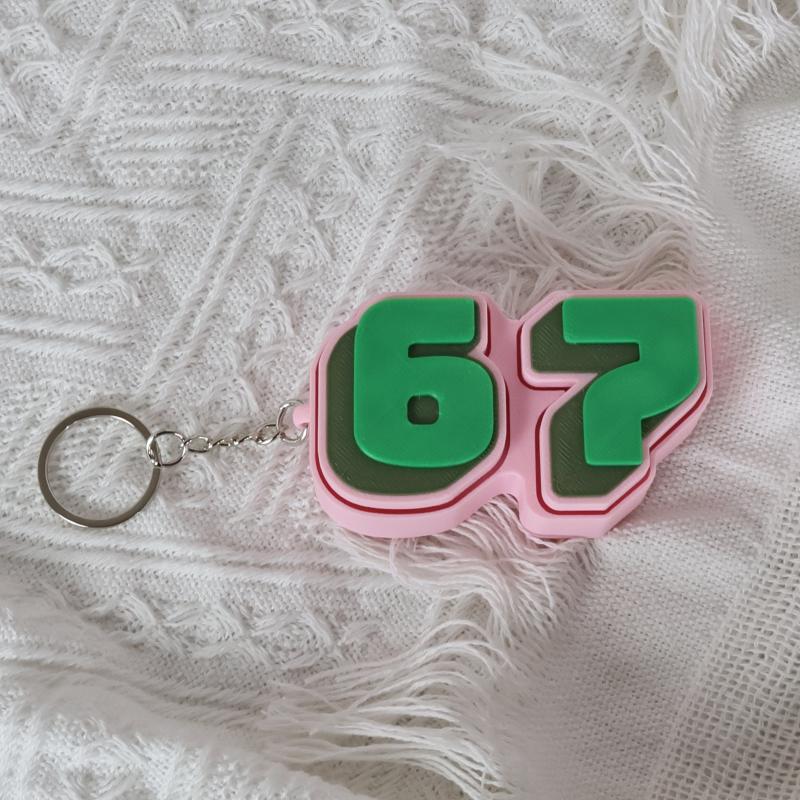 Number 67 Fidget Toy Keychain Stress Relief Bright Durable Mini Portable for Kids Birthday Party Favors Bag Pendant
