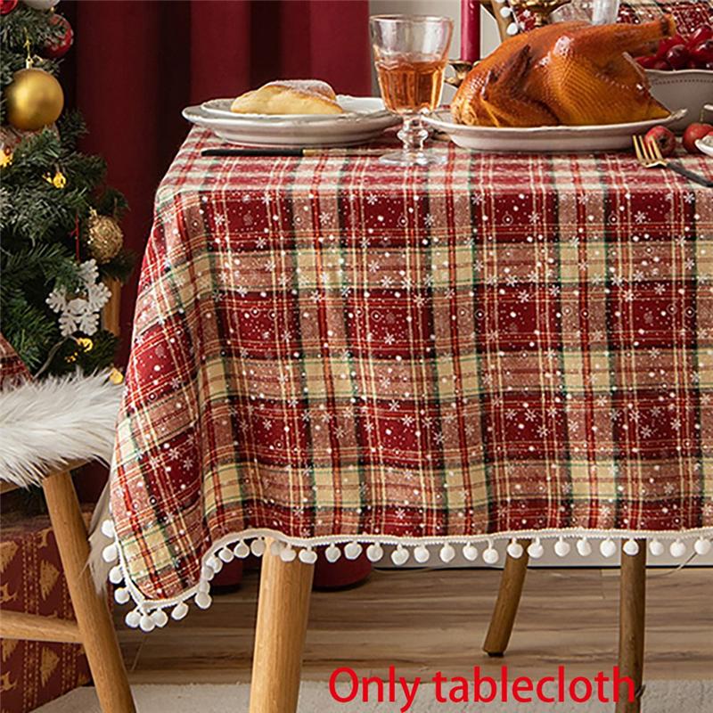 M-Modern-Weihnachtstischdecke Tischwäsche Dekoration Bommel Westlicher Esstischdecke Baumwolle, Leinen Und Schneeflocken Tischdecke