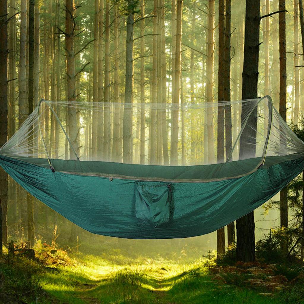 Double / Single Portable Camping Travel Hammock Hanging Bed with Mosquito Net (Dark Green)