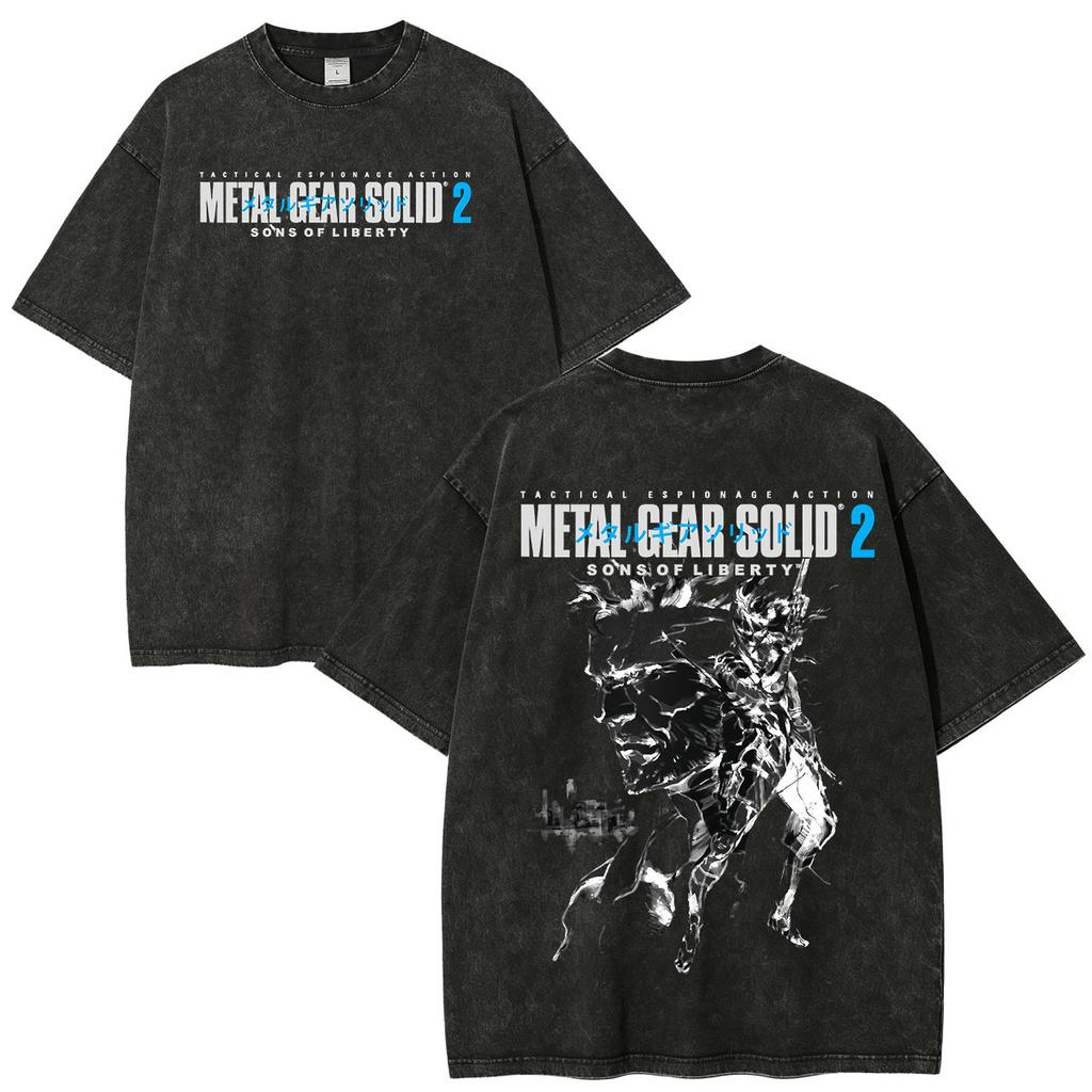 Spiel Metal Gear Solid 2 Sons of Liberty Raiden Vintage Washed T-Shirt Herren Damen Mode Kleidung Übergroße Kurzarm T-Shirts
