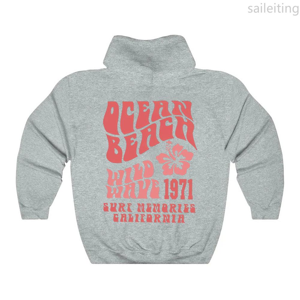 Ocean Beach Hoodie Aesthetic Kangaroo Pocket Hoodie Sweatshirt Surf Tee Trendy Unisex Aesthetic Tops Winter Clothes Women