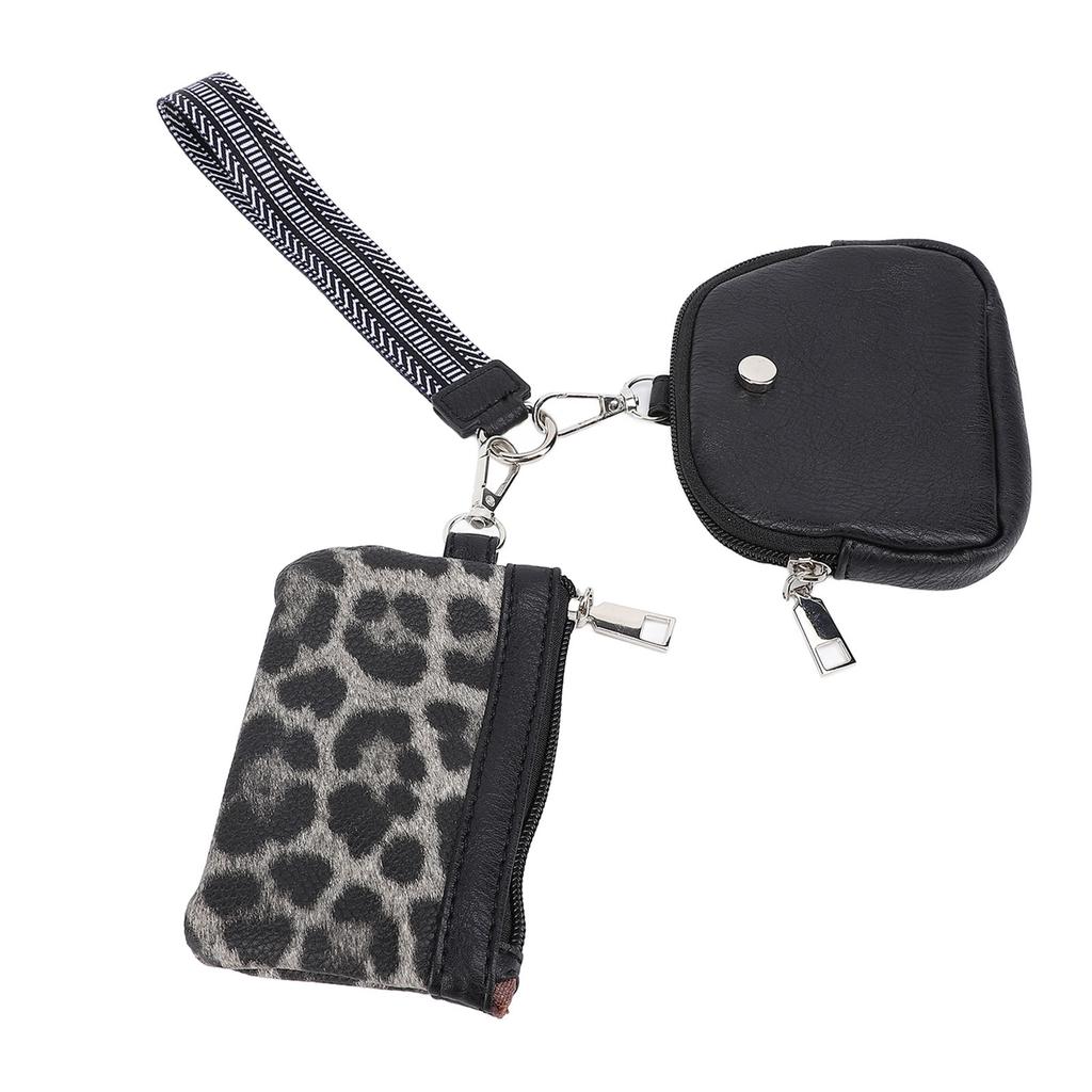 Mini Zip Wristlet Wallet Water Resistant Detachable Fashionable Dual Pouch Coin Purse Keychain for