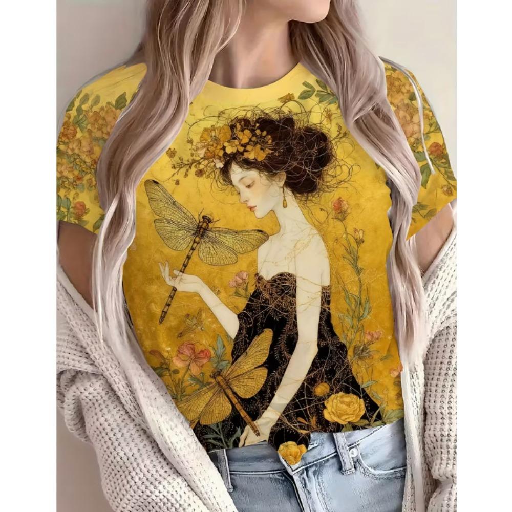 Summer Women’s Fashion Cute Portrait Animal Print 3D Printed T-shirt Loose Breathable Plus-size Casual Sports Versatile Crew Neck Short-sleeve T-shirt