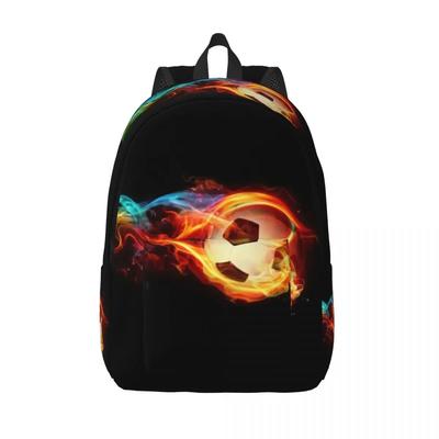 Soccer Ball Flames Laptop Backpack Women Men Casual Bookbag for College School Students Football Flaming Bag