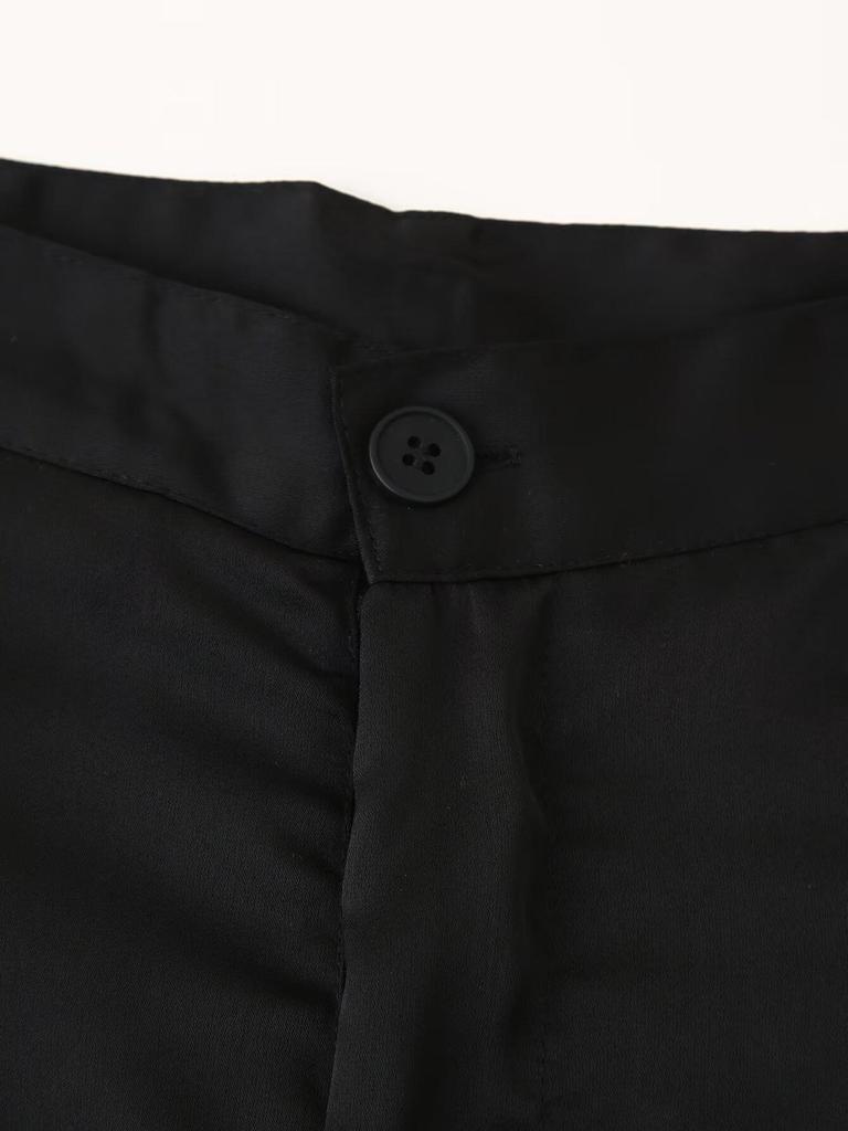2025 Spring Women's European & American Wide-Leg Satin Pleated Trousers