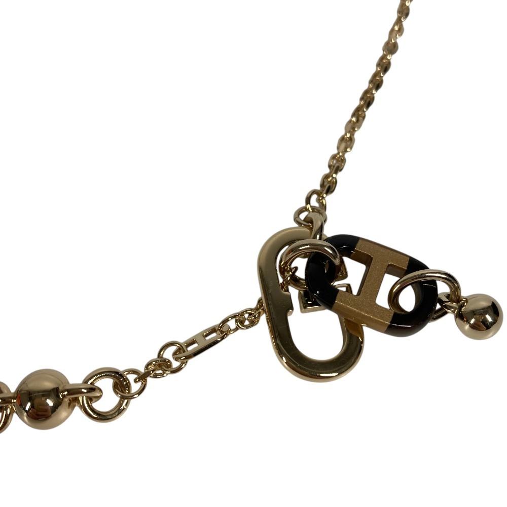 HERMES Shurmail PM Chain Jewelry Necklace Buffalo horn / Metal Gold/Brown