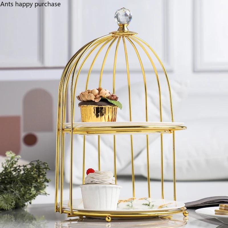 Schmiedeeisen Keramik Tortenständer Obstschale Doppelschicht Kuchenform Snack Dessertteller Displayständer Desktop Dekorativer Rahmen