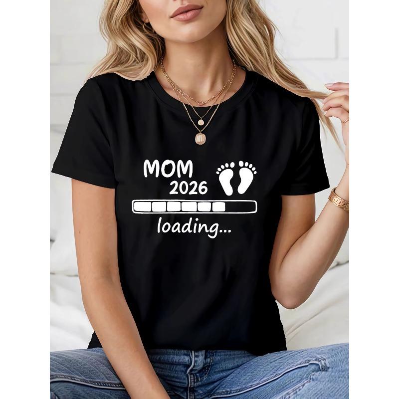 Women Summer Print T Shirt Short Sleeve Funny Mom 2026 Loading Pregnancy AnnounceUnisext Graphic Tees for Casual Daily Wear S