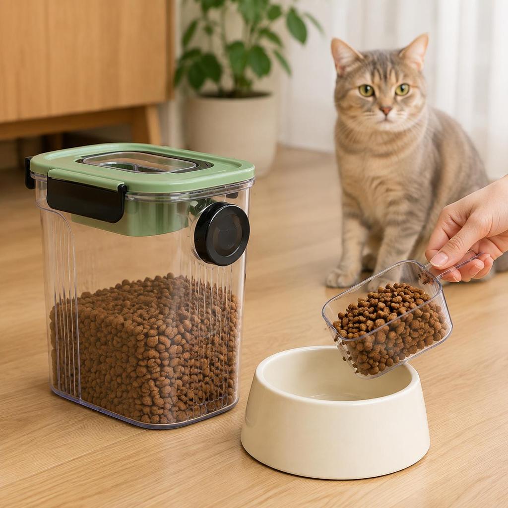 Airtight Pet Food Storage Container with Measuring Cup and Handle-