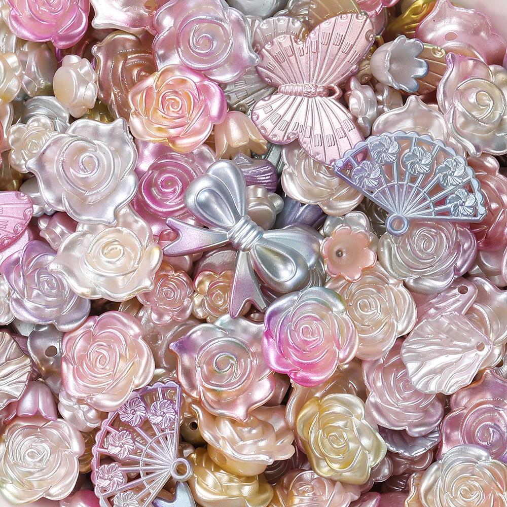 30g/Lot Colorful Mixed Butterfly Fan Acrylic Beads Spacer Loose Bead for DIY Necklace Bracelet Jewelry Making Accessories