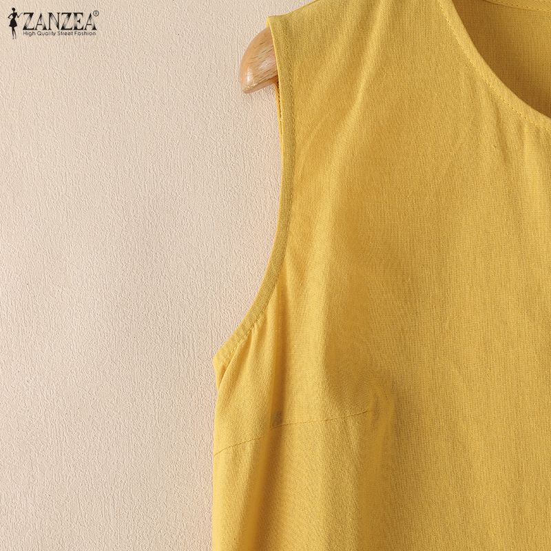 ZANZEA Abito estivo casual senza maniche con scollo rotondo da donna
