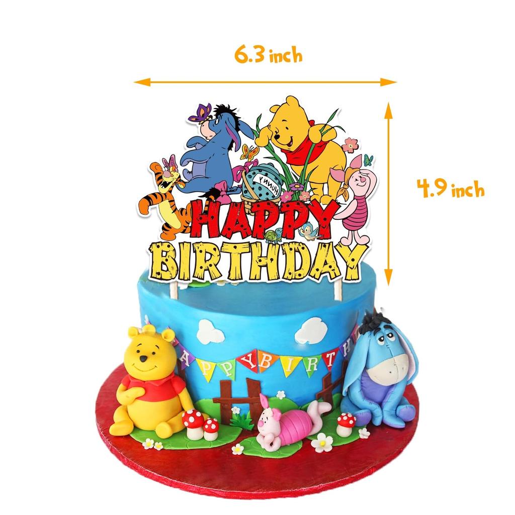 Winnie the Pooh Birthday Decorations Party Set, Disney Character, Cute Yellow and Gold Balloons, Happy Birthday Cake Toppers, 30-Piece Set, for Girls