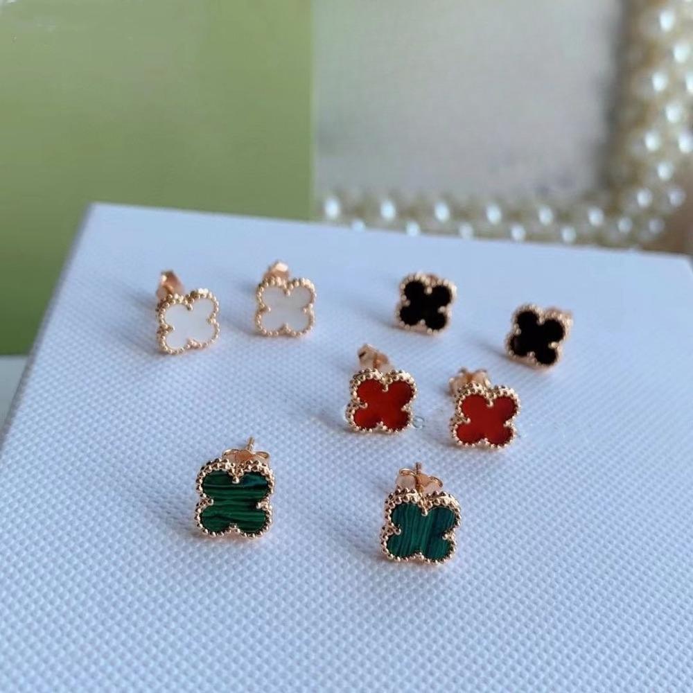 9mm Four-leaf Clover Mini Earrings Red Black Agate White Shell New Arrival Ladies Earrings