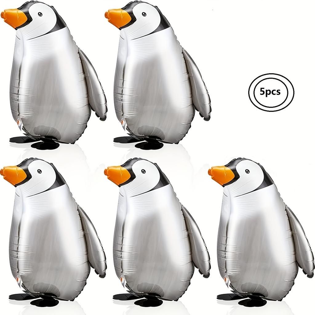 Cute Walking Standing Penguin Aluminum Balloon Traction Walking Balloon Ribbon For Kids Pet Theme Birthday Party Decoration