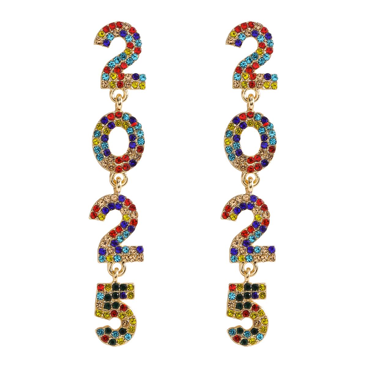 

Happy New Year 2025 Long Dangle Earring Bling Crystal Number Drop Earrings For Women Simple Elegant Holiday Accessory Party Gift other