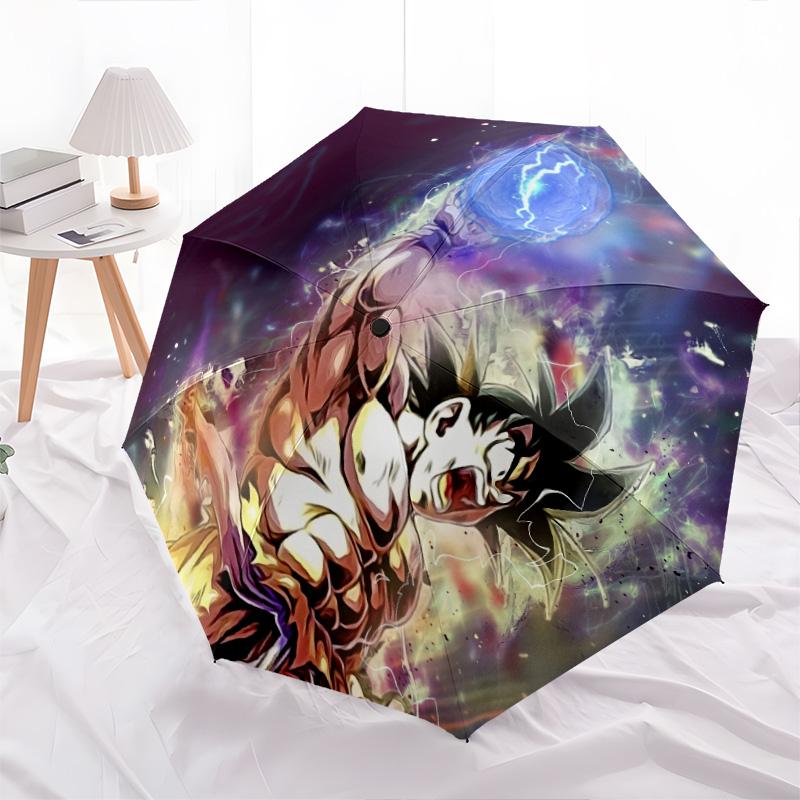 

Зонт-автомат с рисунком персонажей Dragon Ball, портативный и складной дизайн, 8 спиц, рождественский или день рождения подарок. разноцветный