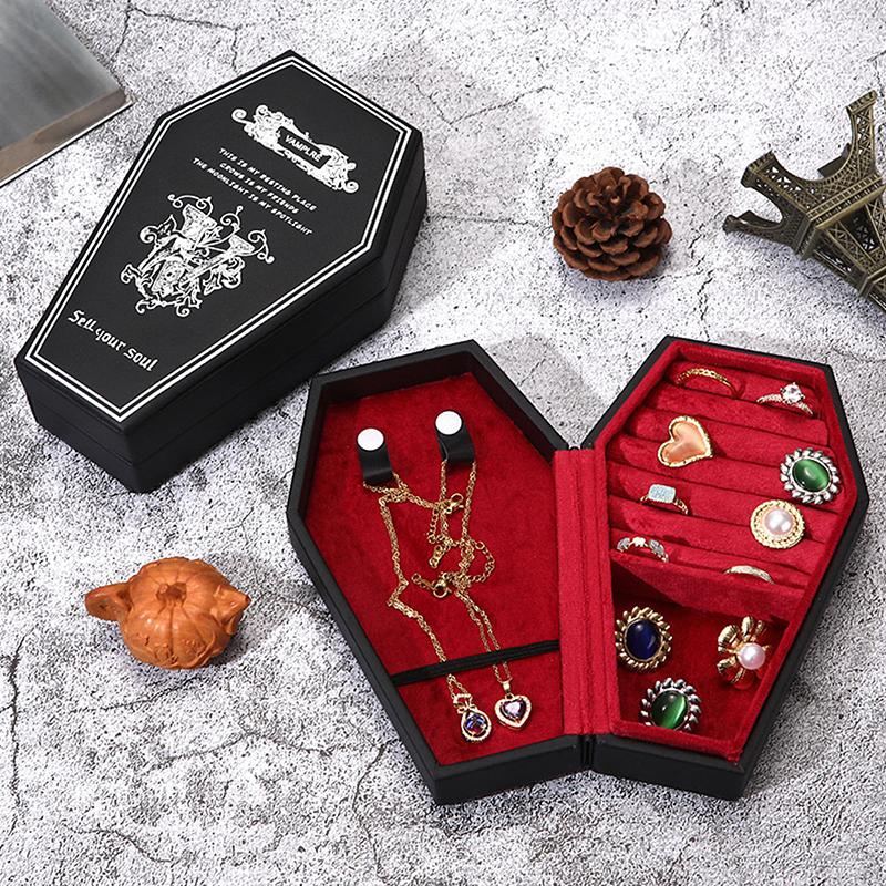 Gothic Jewelry Box Coffin Shaped Multi-Compartment Organizer Trinkets Storage Display Halloween Gift Packaging Box Portable