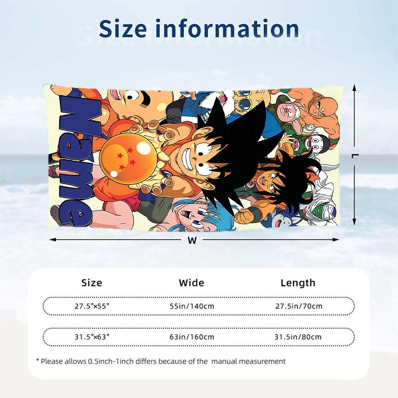 Dragon Ball Benutzerdefinierter Name Aufgedrucktes Strandtuch Personalisiertes Weiches Handtuch für Schwimmen Strand Reisen