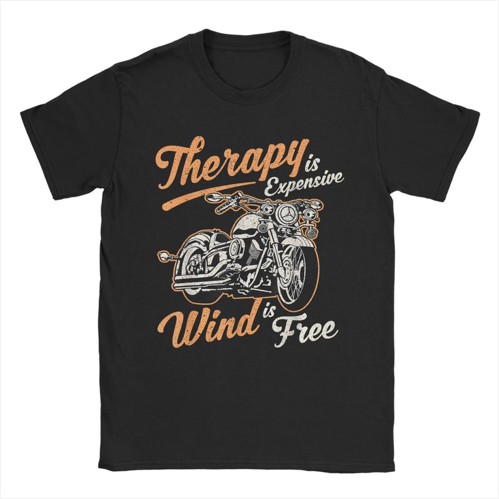 Oversized TShirt Beach Funny Motorcycle Rider Therapy  Vintage Biker Trendy Cool TShirts  Cotton Tee Shirt Short Sleeve Tops