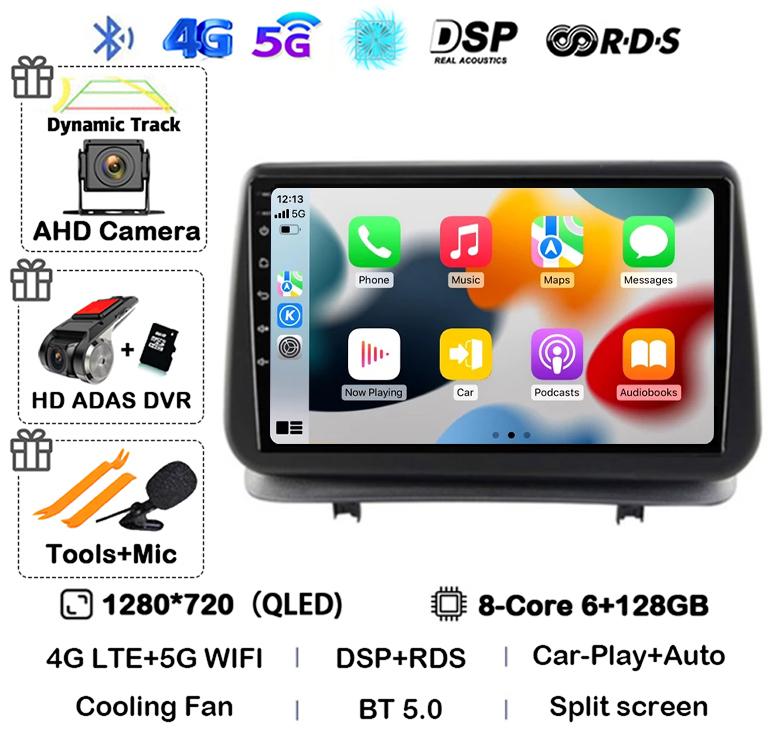 Android 14 Auto Carplay For Renault Clio 3 CLIO 3 2005-2014 WIFI+4G Car Radio Navigation GPS Stereo Video Player 360 Camera DSP