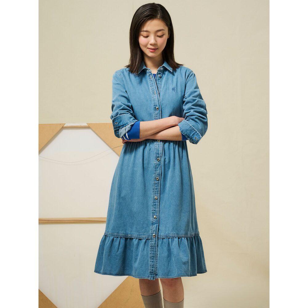 Binpolleidiseu [Reedition] Hedge Denim Volume Sleeve Dress Blue (Bf5271S01P)