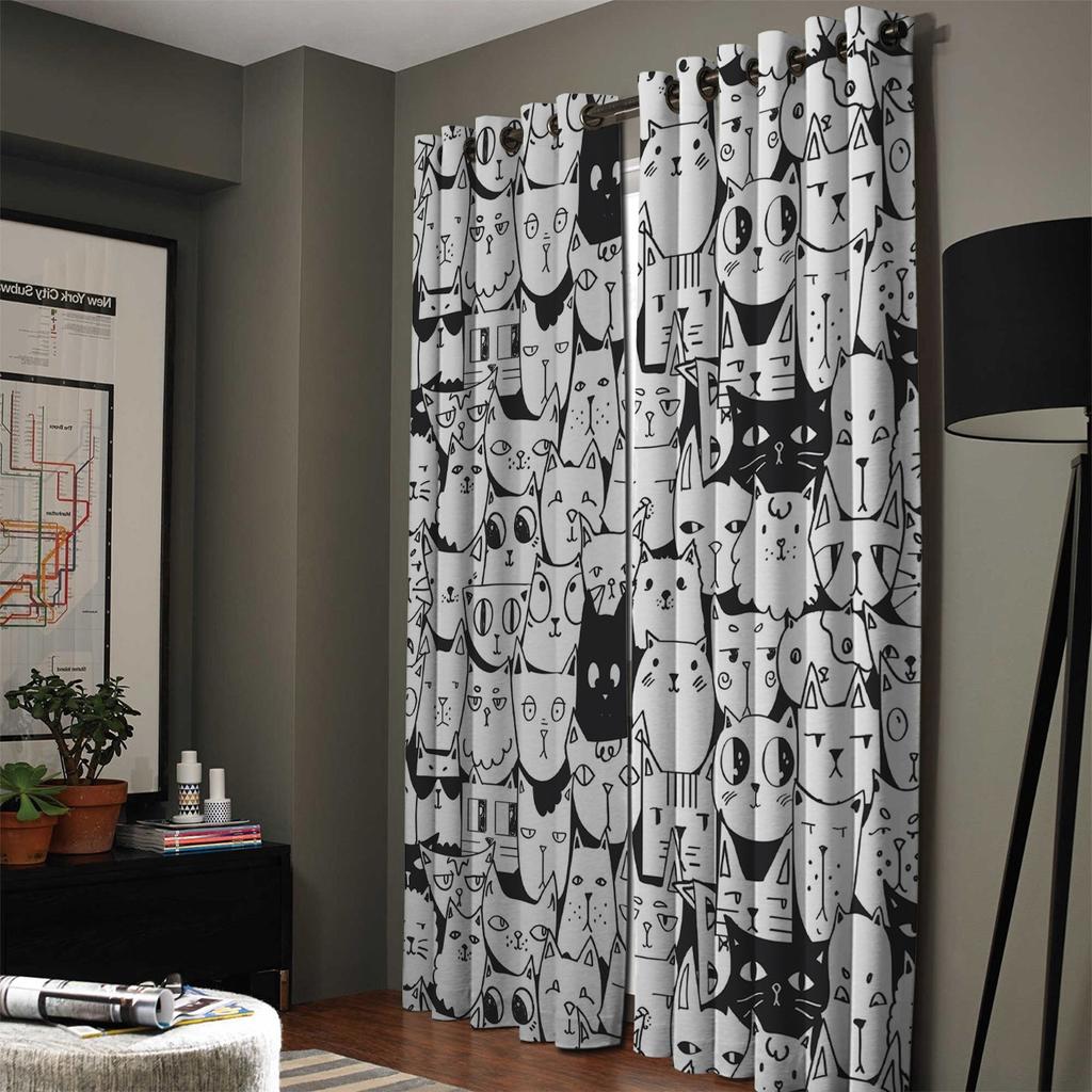 Die Katze Tier schwarz Fenster Vorhänge Vorhänge für Wohnzimmer dekorative Elemente Wohnzimmer