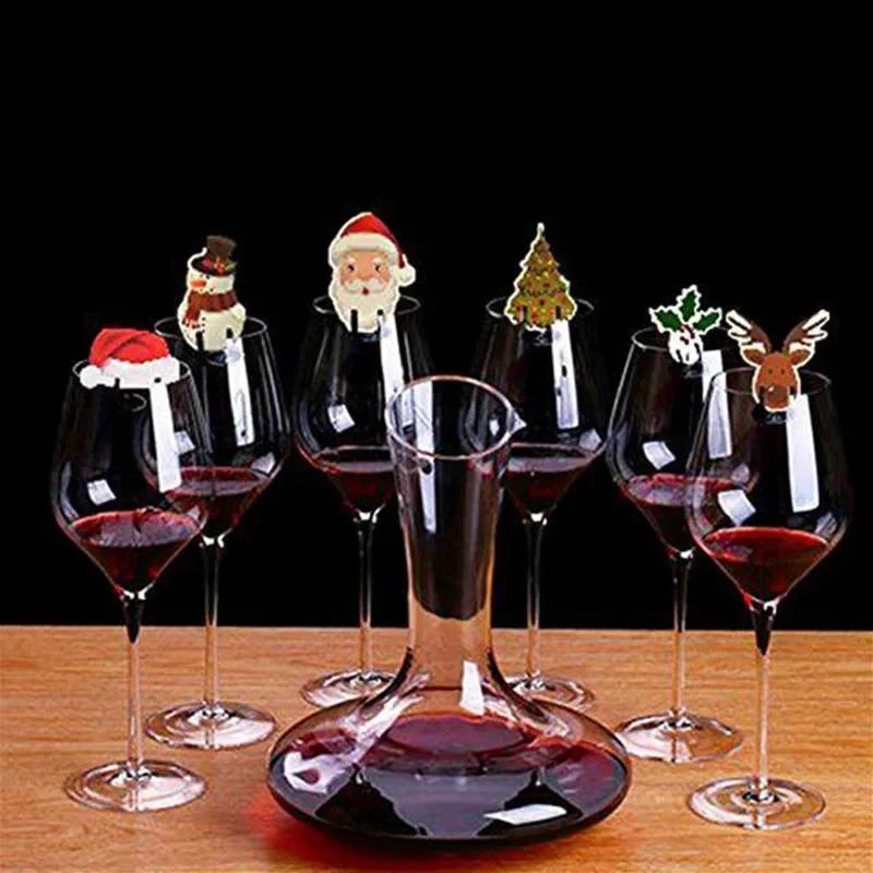 10pc/set Wine Cup Card Christmas Decor Santa Hat Glass Decor Xmas Tree Snowman Home Decoration Decor 2025 New Year Accessories