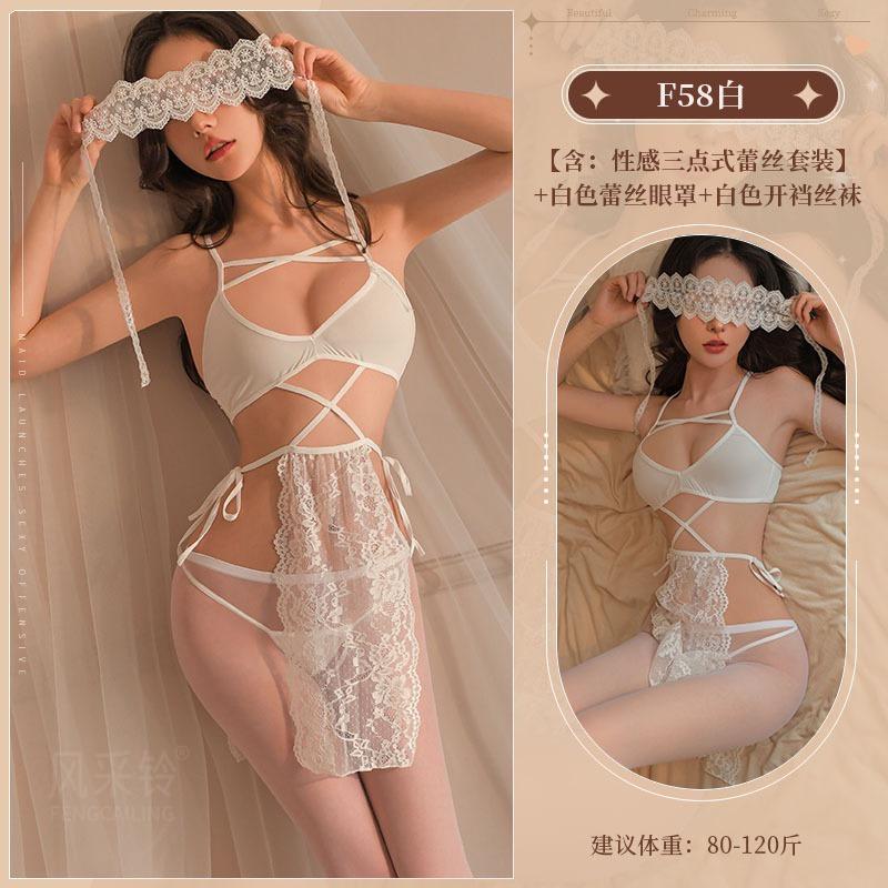 Big Size Passion Three-point Style Small Chest Bell Lace Sexy Sexy Lace Pure Desire Lace Up Dress Elegant Tank Mini Dress YRM6