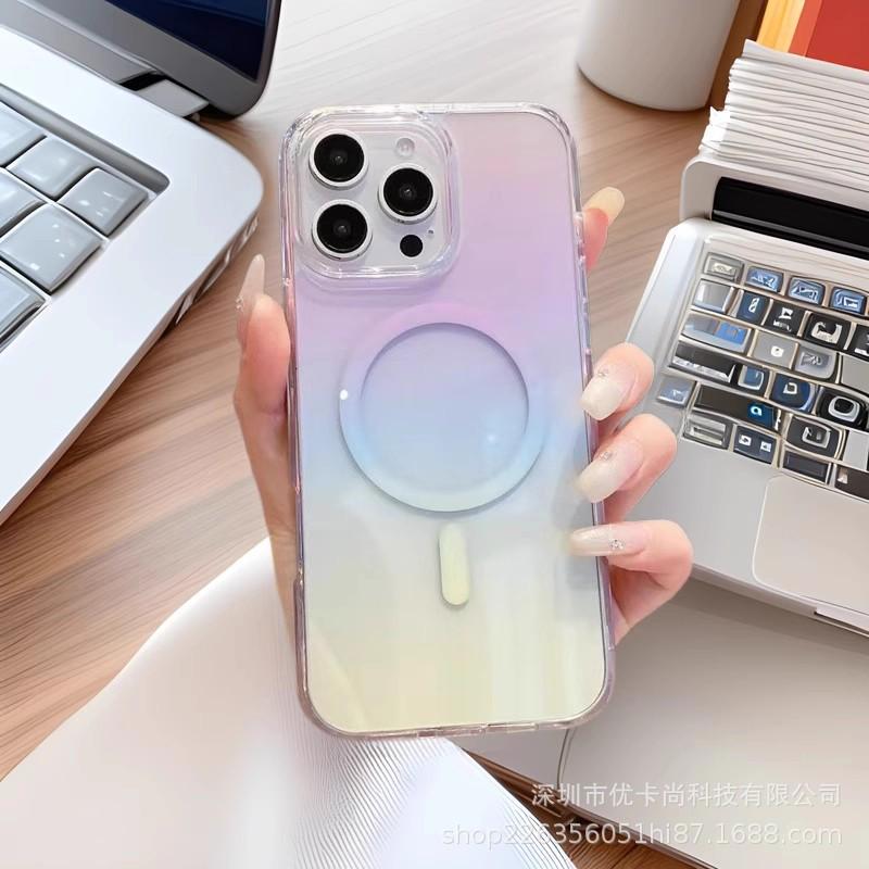 Applicable iPhone11promax mobile phone case advanced sense colorful gradual change transparent magnetic suction Apple 11 anti-drop sheath