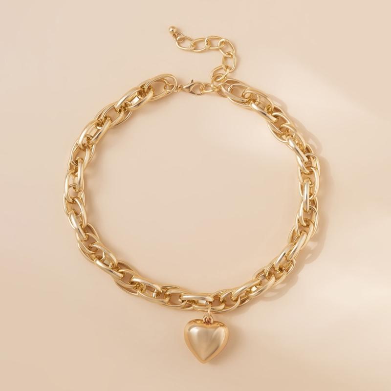 High Quality Punk Big Heart Pendant Necklace Women Fashion Statement Chunky Heavy Chain Fashion Jewelry Punk Thick Chain