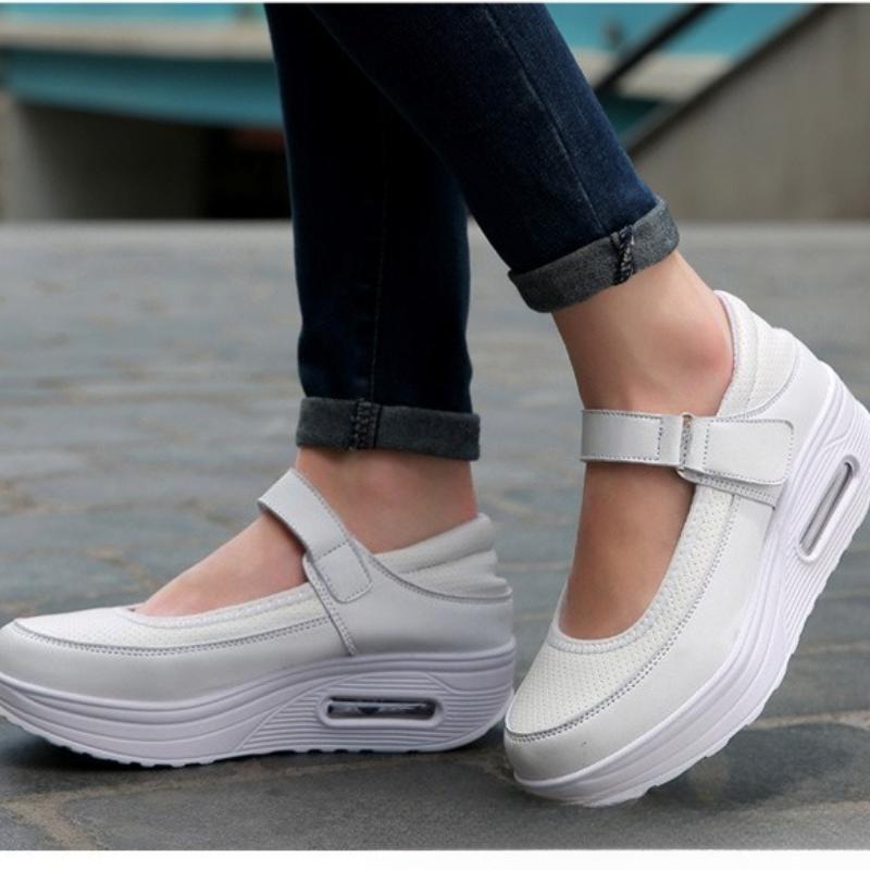 Fashion Air-cushion Nurse Shoes, Women's Soft-soled, Breathable, Thick-soled, Non-slip, Non-tiring Feet, Work White Shoes, One-step Flat