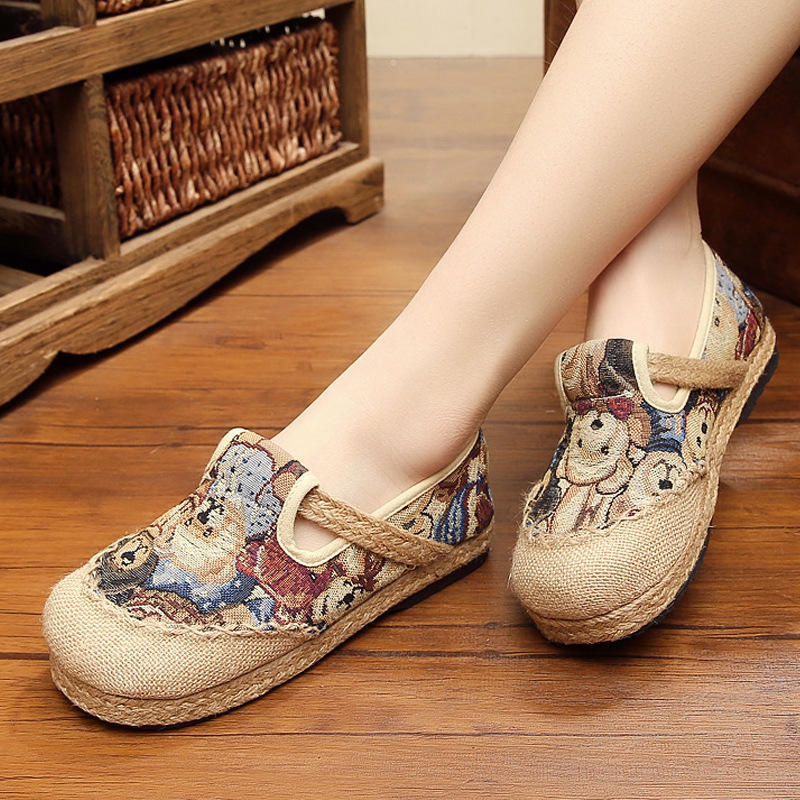 Ethnic Style Women's Shoes Comfortable Non-slip Breathable Cotton and Linen Bear Cloth Shoes